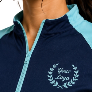 Ensemble de t-shirt et short de sport pour femme bleu marine et aqua, à demi-zip, séchage rapide, manches courtes, vêtements de sport, gym, fitness, course à pied, entraînement - Product Image 5