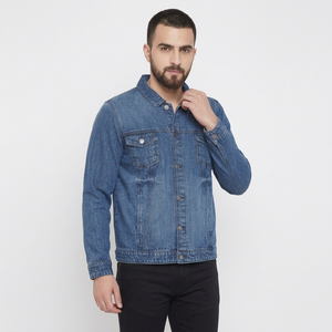 Blouson Bomber en Jean pour Homme, Col Rabattu Décontracté, Coupe Droite, Coton Bleu Délavé, Respirant, Boutons Pression, Style Automne - Product Image 6