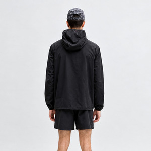 Conjunto de cortavientos ligero negro para hombre, chaqueta con capucha y cremallera con pantalones cortos a juego, ropa deportiva y para correr al aire libre para hombre - Product Image 2