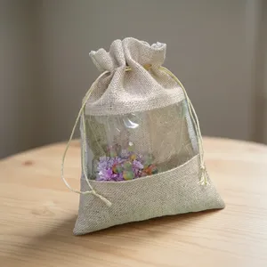 Pochette en jute pour fenêtre 10x8 pouces, sac de transport écologique en fibre naturelle pour emballage de produits, cadeaux de mariage, présentation en magasin et vente en gros - Product Image 2