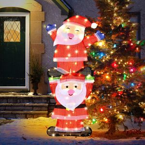 LED Double Santa <b>Inflatable</b> Yard Christmas Decoration with String Lights and Stakes Outdoor Holiday Decorations - Product Image 5