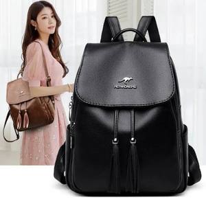 Korean Style <b>Large</b> Capacity Pu Women's <b>Backpack</b> with Zipper Closure Waterproof Shoulder Bag Solid Color for <b>School</b> Everyday - Product Image 3