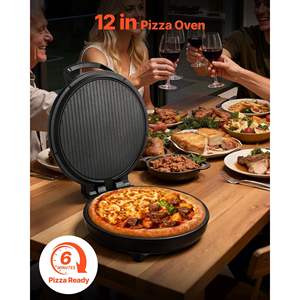 Four à pizza électrique 1200W, revêtement antiadhésif, cuisson double face à 180 degrés, 410 F, grilles de cuisson multifonctions - Product Image 2