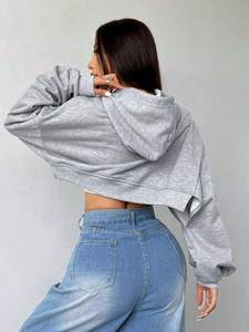ผู้ผลิตโลโก้ปัก เสื้อฮู้ดดี้ผู้หญิงแขนยาวแบบสวมใส่สบาย พิมพ์ลายตามสั่ง สำหรับออกกำลังกาย - Product Image 6
