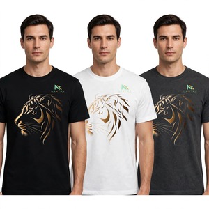 T-shirt personnalisé en or avec motif tribal lion, broderie logo, col rond, streetwear premium, vente en gros usine OEM - Product Image 1