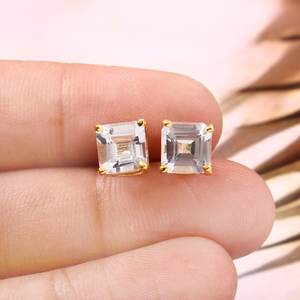 ต่างหูทรงแอสเชอร์ประดับอะความารีน ตัวเรือนเงินแท้ 925 ชุบทอง 18K เครื่องประดับเจ้าสาวสำหรับผู้หญิง - Product Image 2