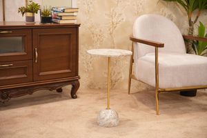 Round Coffee <b>Table</b> Marble Top Semicircle Base Modern <b>Sofa</b> <b>Side</b> <b>Table</b> for Living Room Bedroom Balcony Study Home Decor - Product Image 6
