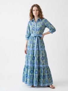 Handmade <b>Block</b> <b>Printed</b> Long Sleeve Shirt Dress - 100% Cotton Resort Wear, party wear dress for women. - Product Image 1
