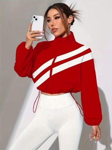 Female Crop Wind <b>Jacket</b> with Drawstring Waist & <b>Workout</b> Tights Outfit | Girls Mock Neck Activewear Sweatsuit Performance - Product Image 4