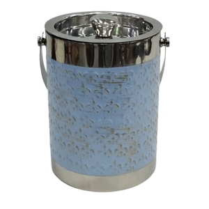 Double Wall Stainless Steel Ice <b>Bucket</b> <b>with</b> <b>Lid</b> & Handle, Blue Embossed Textured Wine Chiller, Insulated Party Ice Cooler Tub - Product Image 1