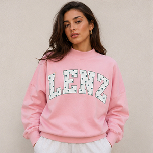 Sudadera Rosa Personalizada con Cuello Alto para Mujer, Oversize, con Letras Bordadas, Gráfico, Estilo Casual Urbano, Ropa de Moda - Product Image 1