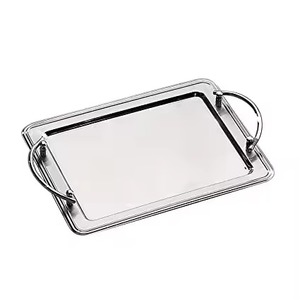 Plateau de service rectangulaire en métal avec poignées en corde, design classique poli, vaisselle durable, plateau de service - Product Image 4