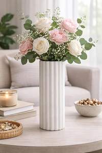 Vase à fleurs en marbre blanc, artisanal, en pierre naturelle, design cannelé moderne, décoration de mariage et de maison pour salon et bureau, qualité supérieure - Product Image 2