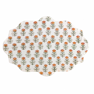 Table Mat Green and beige India Block Print Quilted <b>Placemats</b> Scallop housewarming gift Coffee Table Decorwave - Product Image 2