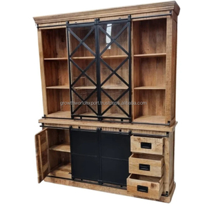 ตู้โชว์ขนาดใหญ่สไตล์วินเทจอุตสาหกรรมทำด้วยมือลิ้นชักกระจกบานเลื่อนอเนกประสงค์สำหรับห้องนั่งเล่นไม้ - Product Image 6