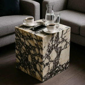 Table d'appoint en marbre naturel de luxe, table basse moderne en pierre pour salon, décoration d'hôtel, table d'appoint en marbre massif - Product Image 1