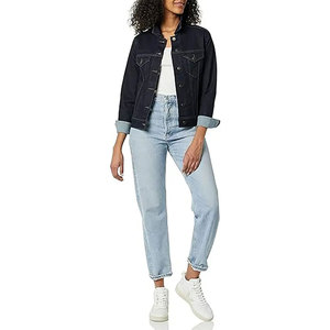 Veste en jean bleu clair pour femme, style trucker, manches longues, col rabattu, fermeture boutonnée, veste en coton pour le printemps, vestes réversibles - Product Image 5