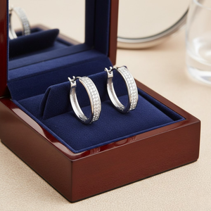 Pendientes de Aro de Oro Blanco de 14K con Diamantes Naturales de Corte Redondo de 0.60 TCW |   Pendientes de Aro Clásicos con Dos Líneas de Circonitas, Joyería Fina para Mujer - Product Image 3