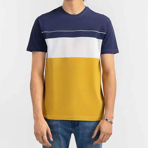 High Quality Custom CottonColor Blocked T-Shirt Short Sleeve O-Neck Regular Fit Casual Knitted Cotton <b>Top</b> Contrast Trim Solid De - Product Image 1