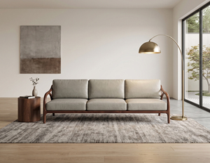 Sofá de Tres Plazas MT Furniture, Estilo Moderno de Mediados de Siglo, Tapizado en Cuero PU, Relleno de Espuma, Respaldo Firme, Brazos Acolchados, Madera de Roble Sólido, para Sala de Estar - Product Image 2