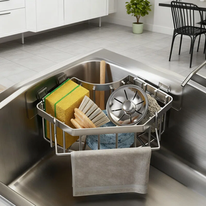 Modern Eco-Friendly <b>Kitchen</b> Sink <b>Caddy</b> Soap Bottle Sponge Holder Single tire Decorative <b>kitchen</b> Standing Sponge rack - Product Image 5
