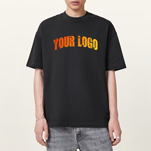 Camiseta Negra Extra Grande de Algodón para Hombre, Estilo Moderno, con Estampado de Letras Naranja y Amarillo, Cuello Redondo, Manga Corta, Estilo Casual - Product Image 1