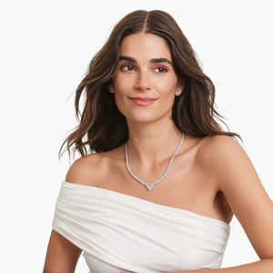 Luxury Round Brilliant Lab Created Diamond V <b>Necklace</b> 14K Gold Graduated Tennis Chain <b>Statement</b> Bridal Wedding Jewelry - Product Image 1