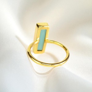 Aqua Chalcedony Birthstone Rectangle Bar Bezel <b>Rings</b> | Handmade Gold Plated Band <b>Rings</b> | Minimalist <b>Plain</b> Stackable Jewelry - Product Image 5