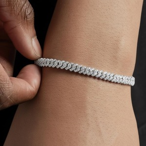 Bracelet en argent sterling 925 micro-pavé, maillons cubains, moissanite, fin, luxueux, pour hommes et femmes - Product Image 1