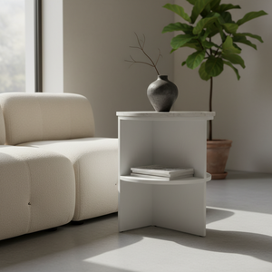 PKP FURNITURE Modern Minimalist Bedroom <b>Side</b> <b>Table</b> With <b>Marble</b> Top And Shelf <b>White</b> Finish Floor Mount Design - Product Image 5