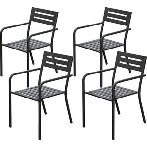Set di 4 Sedie da Pranzo in Metallo Resistente per Patio, Sedie da Giardino Impilabili con Braccioli Ergonomici, Arredamento da Esterno - Product Image 1