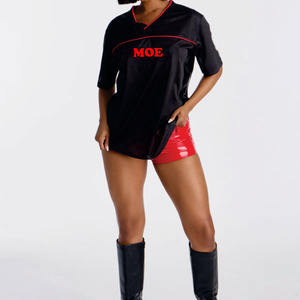 Maillot de football américain oversize pour femme, col en V, en tissu mesh uni, manches courtes, logo personnalisé, style décontracté pour équipe - Product Image 3