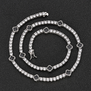 Collar de cadena de tenis de trébol de moissanita, estilo hip hop, con incrustaciones, de lujo, moda urbana, en capas, para hombre y mujer, llamativo - Product Image 2
