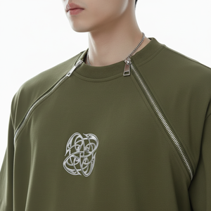 เสื้อยืดโอเวอร์ไซส์ผู้ชายขายส่ง ผ้าฝ้าย 100% ดีไซน์ซิปคู่ ตราโครเมียม เสื้อฤดูร้อน ผลิตตามสั่งจากโรงงาน เสื้อยืดโอเวอร์ไซส์ - Product Image 2