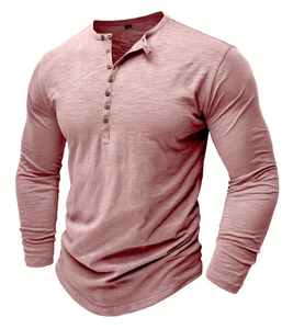 Men's Short Sleeve Henley T-Shirt Solid Color Knitted Cotton Regular Fit Casual V-neck Regular Length Enzyme Wash Breathable - Product Image 3