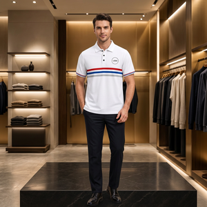 Custom Logo Men's White Striped Polo Shirt Short Sleeve Breathable Oxford Fabric Front Print Casual Style Branding Bangladesh - Product Image 6