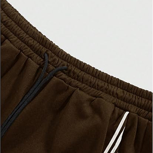 Pantalon de survêtement marron pour hommes avec rayures blanches, taille élastique, cordon de serrage, pantalon décontracté, vêtements d'automne - Product Image 3