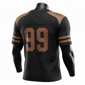 เสื้อฟุตบอลอเมริกันชาย สีดำน้ำตาล หมายเลข 99 แบบซับลิเมชั่น คอวี แขนสั้น ทรงพอดีตัว ผ้าตาข่าย ระบายเหงื่อ ป้องกันแบคทีเรีย - Product Image 3