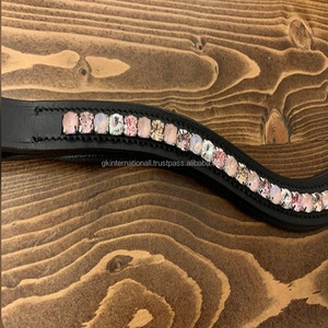 Bracelet à sourcils rembourré en cuir noir en forme de U, gros cristaux multicolores cousus à la main, accessoire de haute qualité - Product Image 6