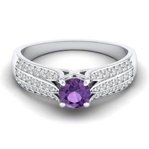 Anillos Solitarios REYES de Diseño Elegante en Oro Sólido de 14K con Corte Brillante Redondo, Gema de Amatista de 0.5 Quilates y Moissanitas para Mujer - Product Image 1