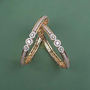 Annie CZ Designer Gold Plated Brass Bangle Bracelet with Zircon and Pearl - Product Image 2