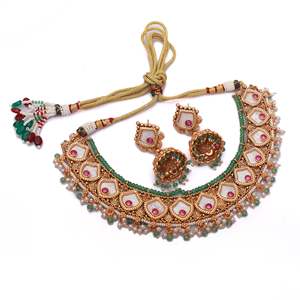 Preeti MOP Antique Gold Plated Zircon Designer Necklace Set for Wedding - Product Image 3