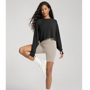 CUSTOM MADE Women's Lightweight Oversize <b>Crop</b> Sweatshirts High Quality 100% Cotton <b>Long</b> <b>Sleeve</b> Hoodie Solid Color Street Wear - Product Image 4