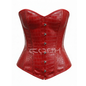 Corset Premium en Cuir Rouge Effet Peau d'Animal avec Fermeture à Busc Avant |   Fournisseur de Corsets de Remodelage de la Taille pour Femmes Personnalisés - Product Image 1