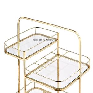Carrito de Bar Moderno de Metal de Tres Niveles con Ruedas para Almacenamiento de Bebidas en la Sala de Estar, Forma Rectangular, Acabado Brillante - Product Image 5
