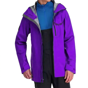 Veste imperméable à capuche bleue pour homme avec logo brodé sur le devant, vêtement d'extérieur sportif d'hiver, fermeture éclair longue - Product Image 5