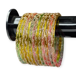 Festive Special Wedding Multi Shade Kashmiri Raindrop <b>Glass</b> <b>Bangles</b> Pearl Crystal Shine Gold Dot Detailing Lightweight Stylish - Product Image 1