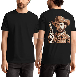 T-shirt décontracté en coton pour homme, col rond, coupe oversize, délavé à l'acide, avec impression sur la poitrine motif portrait de cowboy western, personnalisable, vente en gros - Product Image 2