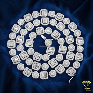 Collier Premium à Maillons Géométriques en Pierre, avec des Maillons Ronds Perlés et des Grappes Carrées, Bijou Tendance Brillant Effet Glaçon - Product Image 5