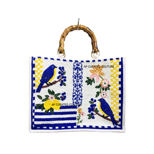 Bolsos de Mano de Lona con Cuentas Hechos a Mano Personalizados para Mujer, Diseño Personalizado Inspirado en la Costa Mediterránea, Bolso de Playa Moderno y de Gran Venta - Product Image 1